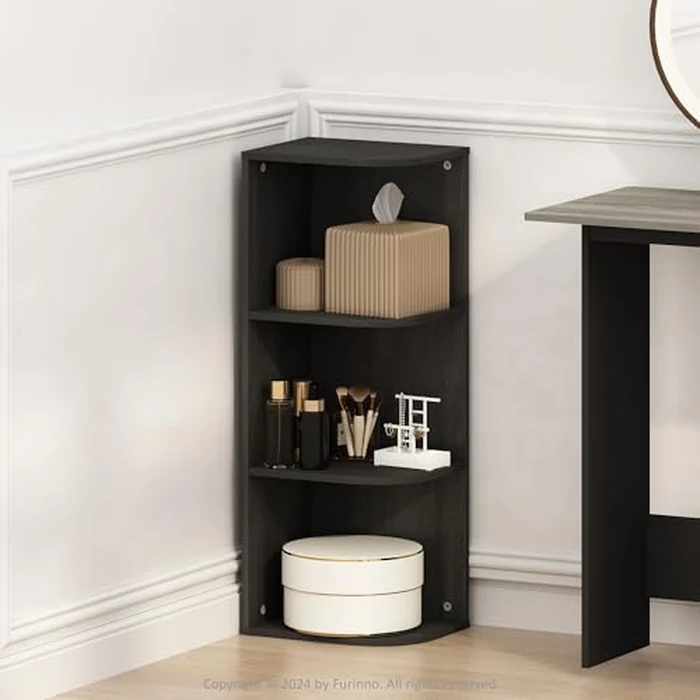 Furinno Reed Corner Shelf, 3-Tier Corner Bookshelf, Book Shelf, Corner Shelves, Storage Rack, for Organization and Storage, Home Office, Living Room, Blackwood by Furinno - Image 1