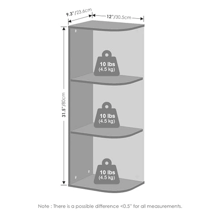 Furinno Reed Corner Shelf, 3-Tier Corner Bookshelf, Book Shelf, Corner Shelves, Storage Rack, for Organization and Storage, Home Office, Living Room, Blackwood by Furinno - Image 2