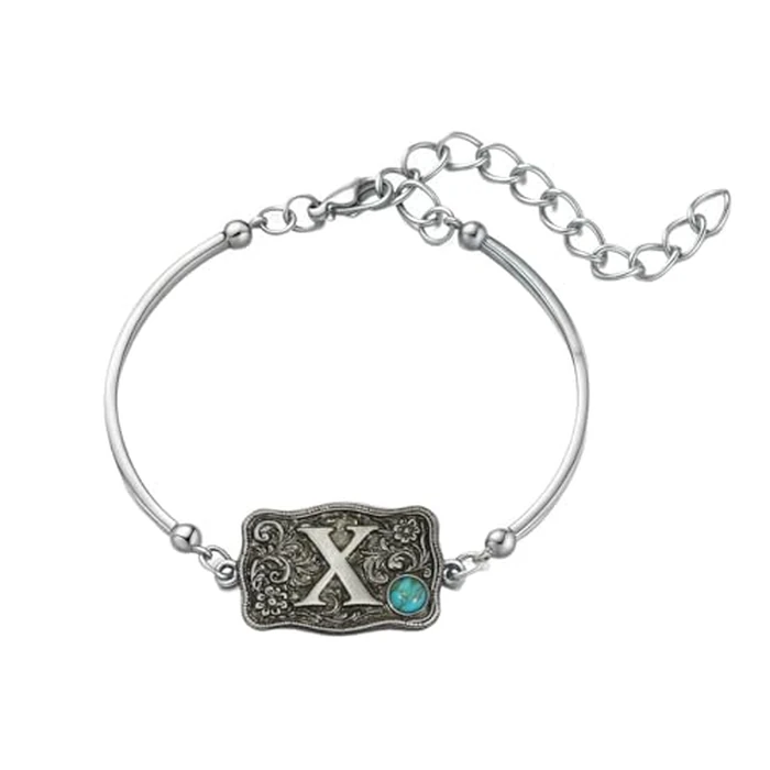 MANZHEN Belt Buckle Bracelet Initial Letter A-Z Bracelets Western Cow Tag Belt Buckle Necklace Western Style Initial Letter Pendant Necklace (Bracelet, X) by MANZHEN - Used - Like New condition - US$8.58