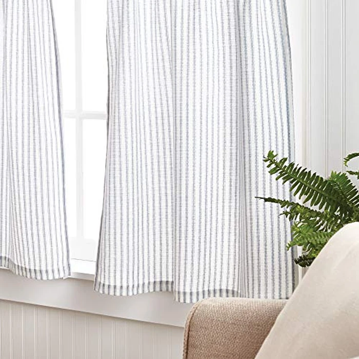 Martha Stewart Ticking Stripe 3-Piece Window Curtain Valance and Tiers Set, White Indigo by Martha Stewart - Image 5