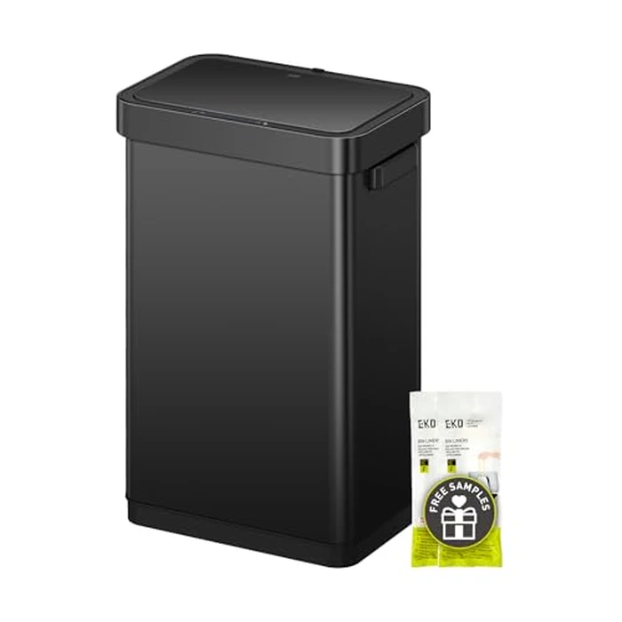 EKO Deluxe Mirage-T 50 Liter / 13.2 Gallon Touchless Rectangular Motion Sensor Trash Can, Matte Black Stainless Steel Finish by EKO - Image 1