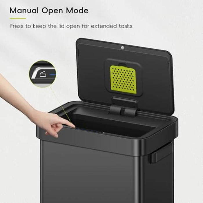 EKO Deluxe Mirage-T 50 Liter / 13.2 Gallon Touchless Rectangular Motion Sensor Trash Can, Matte Black Stainless Steel Finish by EKO - Image 4