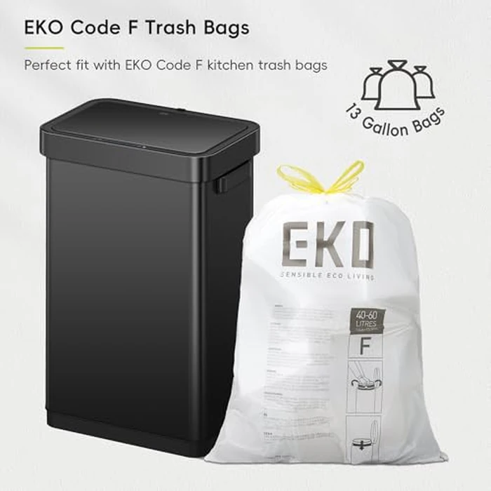 EKO Deluxe Mirage-T 50 Liter / 13.2 Gallon Touchless Rectangular Motion Sensor Trash Can, Matte Black Stainless Steel Finish by EKO - Image 8