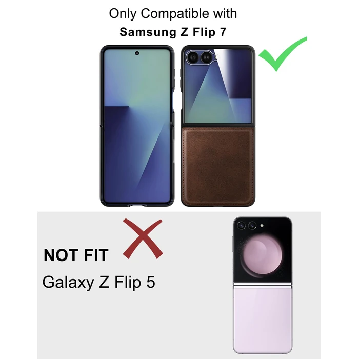 Foluu Leather Case for Samsung Galaxy Z Flip 7 with Front Built-in Screen Protector, PU Leather + Hard PC Shell Ultra Thin Slim Durable Protective Phone Cover for Galaxy Z Flip7 5G 2025 (Brown) by Foluu - Image 2
