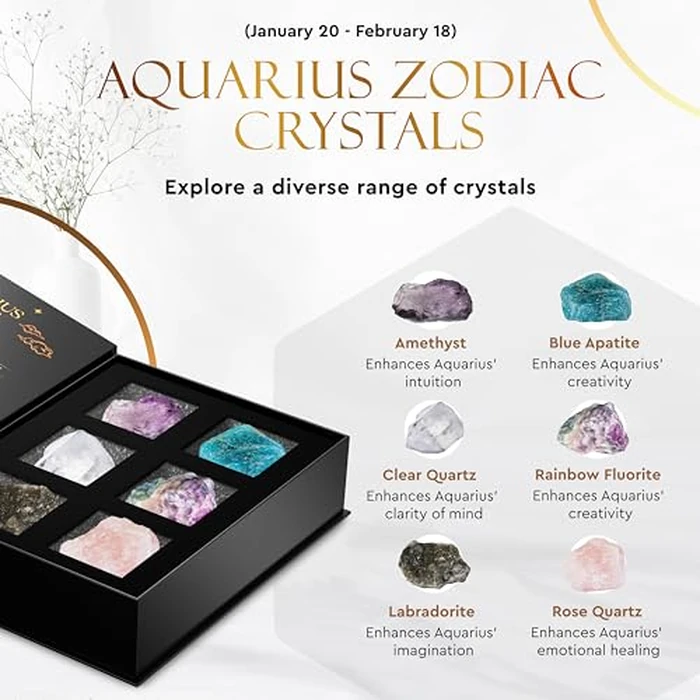 Wyspell Aquarius Crystal Set - 6 Raw Aquarius Crystals and Healing Stones - Aquarius Gifts for Women - Birthday Gifts for Women - Astrology Gifts for Women - Zodiac Crystal Set - Healing Gifts by Wyspell - Image 3