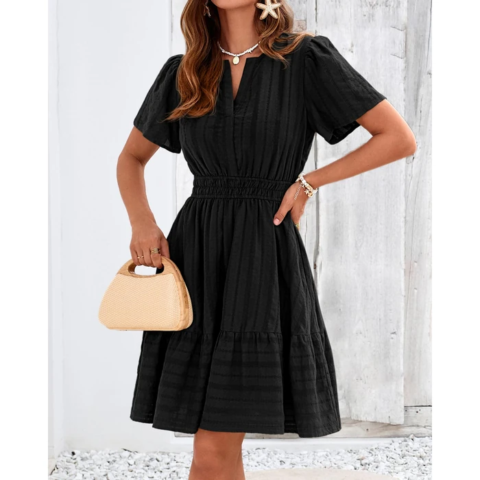 BTFBM Womens Spring 2026 Casual Mini Dresses Lightweight Short Sleeve V Neck Elastic Waist Cute Boho Beach Dress Pockets(Black, Medium) by BTFBM - Image 7