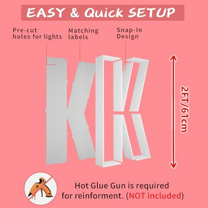 JoyBox Design 2FT Marquee Light Up Letters Numbers, Mosaic Balloon Frame, Party Decoration for Birthday, Wedding, Anniversary, Graduation - Letter K by JoyBox Design - Image 2