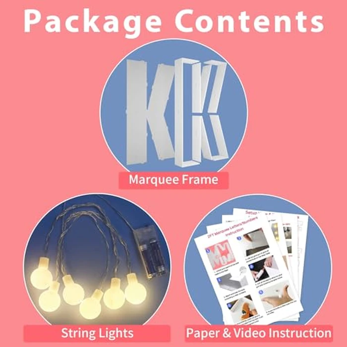 JoyBox Design 2FT Marquee Light Up Letters Numbers, Mosaic Balloon Frame, Party Decoration for Birthday, Wedding, Anniversary, Graduation - Letter K by JoyBox Design - Image 4