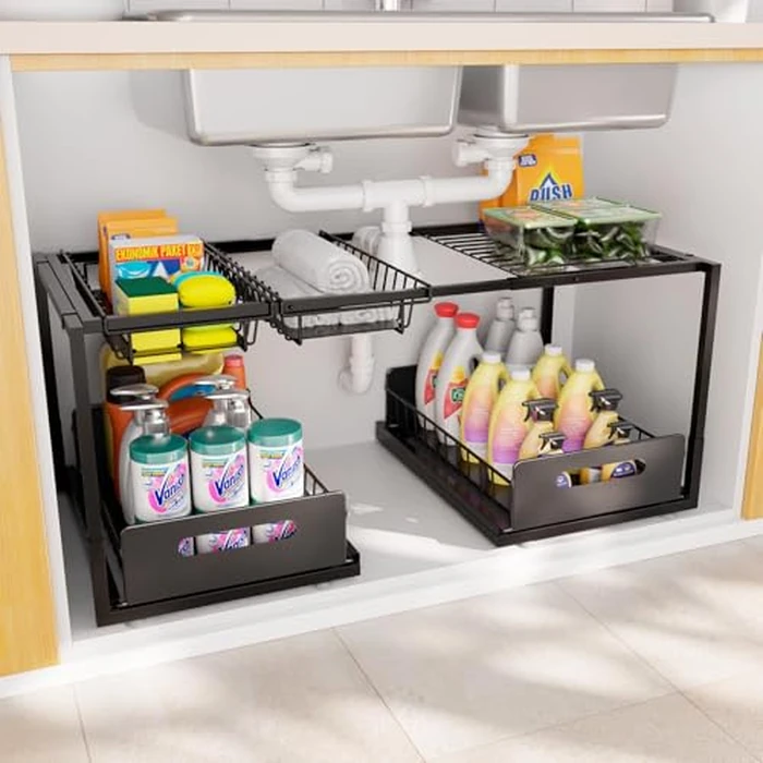 Under the Sink Organizer, Pull Out Cabinet Organizer 2 Tier Slide Out Sink Shelf Cabinet Storage Shelves,Under Sink Storage for Kitchen Bathroom Cabinet by YEPATER - Used - Good condition - CA$45.06