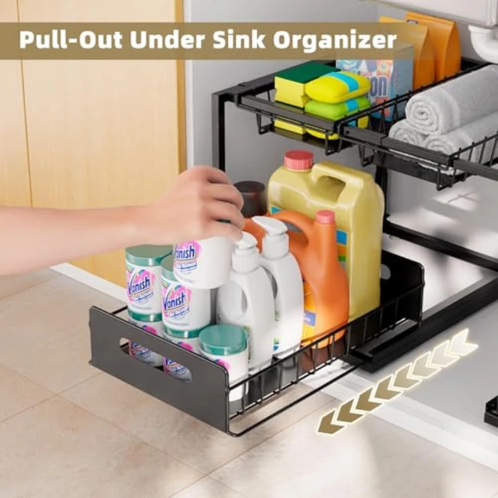 Under the Sink Organizer, Pull Out Cabinet Organizer 2 Tier Slide Out Sink Shelf Cabinet Storage Shelves,Under Sink Storage for Kitchen Bathroom Cabinet by YEPATER - Image 2