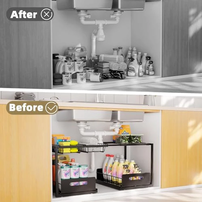 Under the Sink Organizer, Pull Out Cabinet Organizer 2 Tier Slide Out Sink Shelf Cabinet Storage Shelves,Under Sink Storage for Kitchen Bathroom Cabinet by YEPATER - Image 4