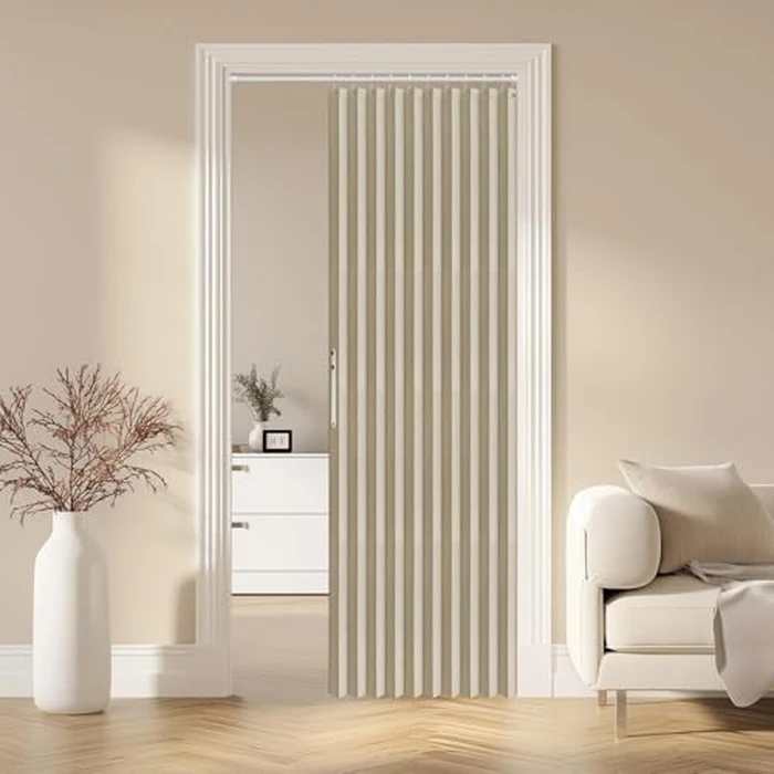 AJAZZ 100% Blackout Magnetic Door Curtain Accordion Doors Interior Folding Closet Door Curtain Invisible Applicable Bedroom Room Living Room Doorway (Cream Yellow 42" W x 78" L 1 Panel by AJAZZ - Used - Like New condition