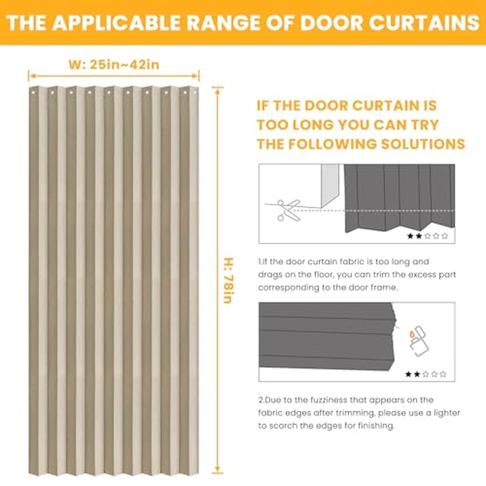 AJAZZ 100% Blackout Magnetic Door Curtain Accordion Doors Interior Folding Closet Door Curtain Invisible Applicable Bedroom Room Living Room Doorway （Cream Yellow 42" W x 78" L 1 Panel by AJAZZ - Image 2