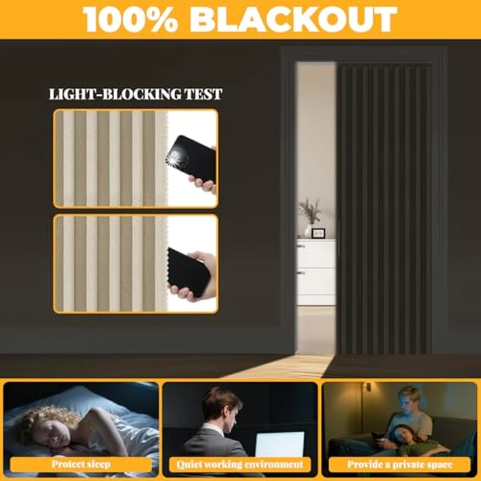 AJAZZ 100% Blackout Magnetic Door Curtain Accordion Doors Interior Folding Closet Door Curtain Invisible Applicable Bedroom Room Living Room Doorway （Cream Yellow 42" W x 78" L 1 Panel by AJAZZ - Image 4
