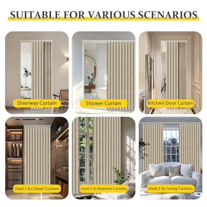 AJAZZ 100% Blackout Magnetic Door Curtain Accordion Doors Interior Folding Closet Door Curtain Invisible Applicable Bedroom Room Living Room Doorway （Cream Yellow 42" W x 78" L 1 Panel by AJAZZ - Image 5
