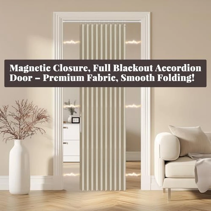 AJAZZ 100% Blackout Magnetic Door Curtain Accordion Doors Interior Folding Closet Door Curtain Invisible Applicable Bedroom Room Living Room Doorway （Cream Yellow 42" W x 78" L 1 Panel by AJAZZ - Image 6