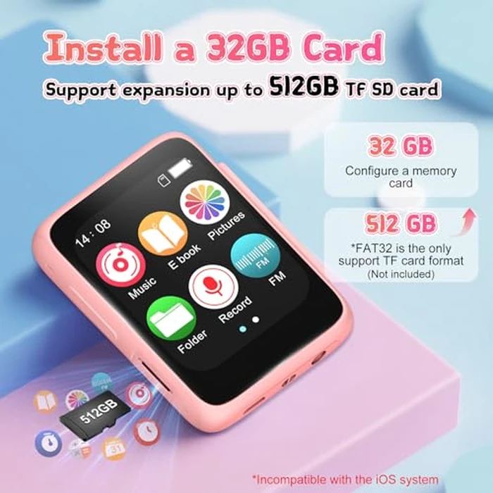 Kids Bluetooth MP3 Player with Speaker，Christmas Birthday Gift for 6-12 Year Old Girls Boys，32GB Portable Travel Music Players,Pink by VANSING - Image 3