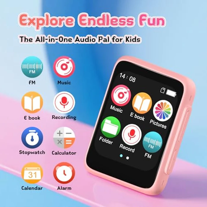 Kids Bluetooth MP3 Player with Speaker，Christmas Birthday Gift for 6-12 Year Old Girls Boys，32GB Portable Travel Music Players,Pink by VANSING - Image 6