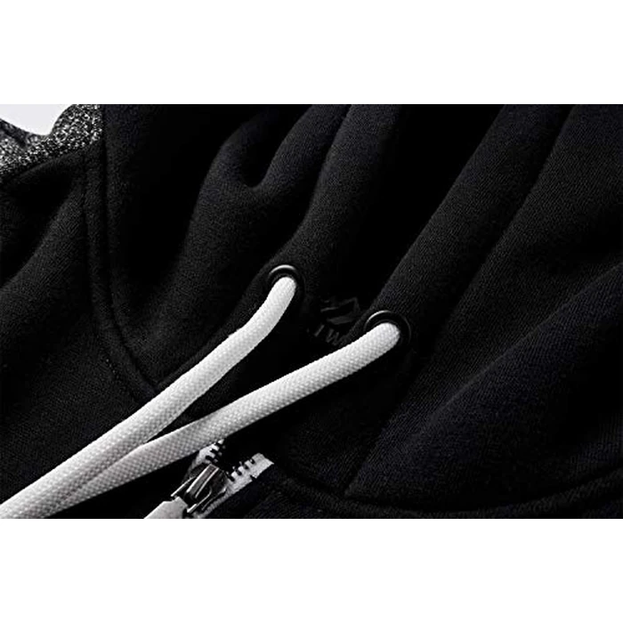 LAIWANG Men's Full Zip Fleece Hoodie zippered Color Block hooded slim Fit Long Sleeve Lightweight Sweatshirt With Pocket (New 08# Black, s) by LAIWANG - Image 2