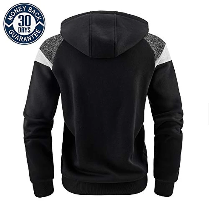 LAIWANG Men's Full Zip Fleece Hoodie zippered Color Block hooded slim Fit Long Sleeve Lightweight Sweatshirt With Pocket (New 08# Black, s) by LAIWANG - Image 3