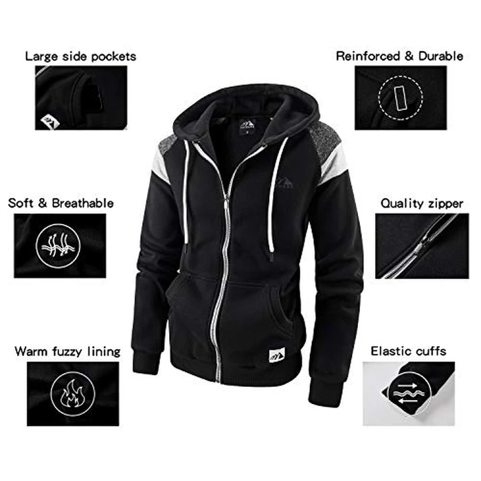 LAIWANG Men's Full Zip Fleece Hoodie zippered Color Block hooded slim Fit Long Sleeve Lightweight Sweatshirt With Pocket (New 08# Black, s) by LAIWANG - Image 4