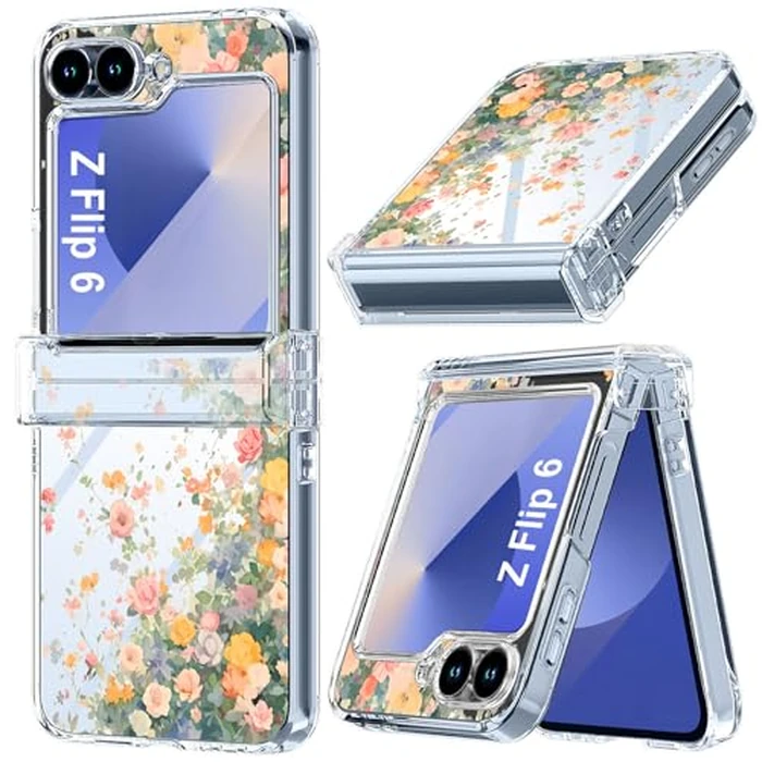 FCSWEET for Samsung Galaxy Z Flip 6 Case with Hinge Protection,Clear Floral Shockproof Protective Hard PC Non-Slip Women Phone Case for Z Flip6 - Rose Colorful by FCSWEET - Used - Acceptable condition - US$7.66