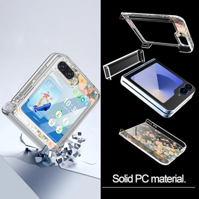 FCSWEET for Samsung Galaxy Z Flip 6 Case with Hinge Protection,Clear Floral Shockproof Protective Hard PC Non-Slip Women Phone Case for Z Flip6 - Rose Colorful by FCSWEET - Image 2