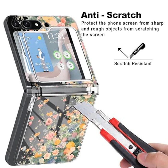 FCSWEET for Samsung Galaxy Z Flip 6 Case with Hinge Protection,Clear Floral Shockproof Protective Hard PC Non-Slip Women Phone Case for Z Flip6 - Rose Colorful by FCSWEET - Image 3