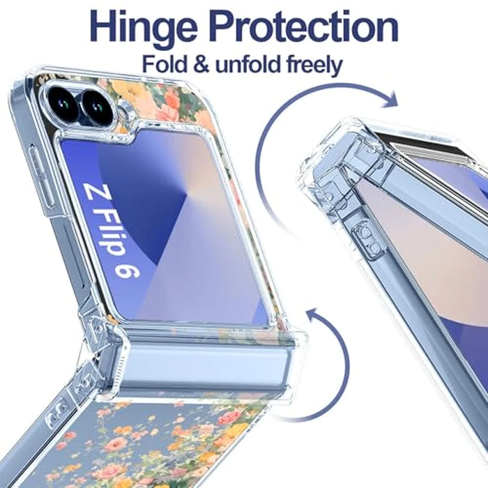 FCSWEET for Samsung Galaxy Z Flip 6 Case with Hinge Protection,Clear Floral Shockproof Protective Hard PC Non-Slip Women Phone Case for Z Flip6 - Rose Colorful by FCSWEET - Image 6