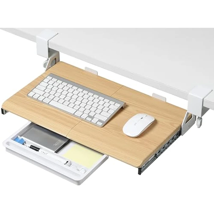 ETHU Under Desk Keyboard Tray - Small Slide Out Keyboard Shelf with C Clamp Mount, 19.7" x 11.8" Ergonomic Pull Out Tray for Home Office Desk, Oak by ETHU - Used - Good condition - CA$31.47