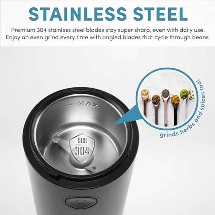 Aroma Housewares Mini Coffee Grinder and Electric Herb Grinder with 304 Stainless Steel Grinding Blades and a Premium Clear Lid (40 g.) by AROMA - Image 2