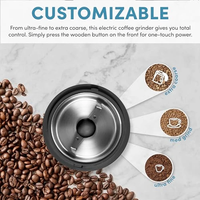 Aroma Housewares Mini Coffee Grinder and Electric Herb Grinder with 304 Stainless Steel Grinding Blades and a Premium Clear Lid (40 g.) by AROMA - Image 4