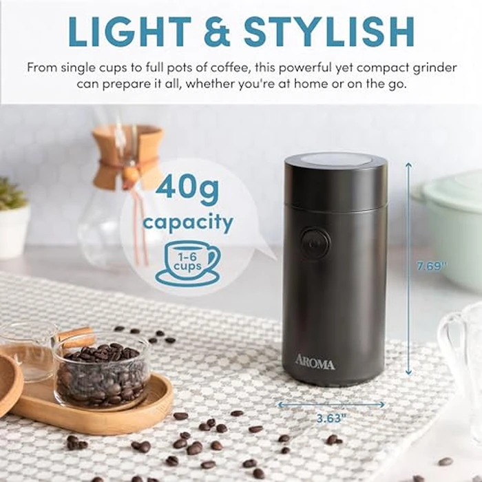Aroma Housewares Mini Coffee Grinder and Electric Herb Grinder with 304 Stainless Steel Grinding Blades and a Premium Clear Lid (40 g.) by AROMA - Image 5