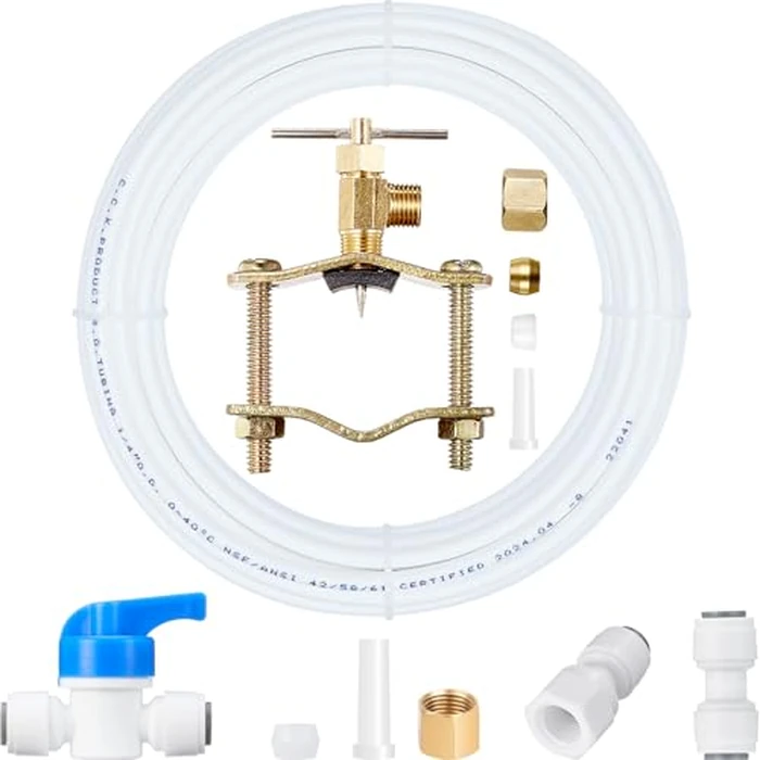 Ice Maker Water Line Kit - Food Grade Refrigerator/Fridge Water Line Kit,25FT 1/4In O.D.Water Line with Self Piercing Valve and Quick Fittings, for Adding a branch waterway to Refrigerator/Ice Maker by PURENAT - Used - Like New condition - US$16.14