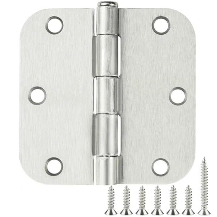 6 Pack Rounded Brushed Nickel Door Hinges 3.5 x 3-1/2" Inch, 5/8" Radius Interior Hardware 3 ½"Cottage Flat Bungalow Mobile Home Skyscraper Indoor Hinge for Doors Use Renovate Bedroom Kitchen by TDCHINGES - Image 1