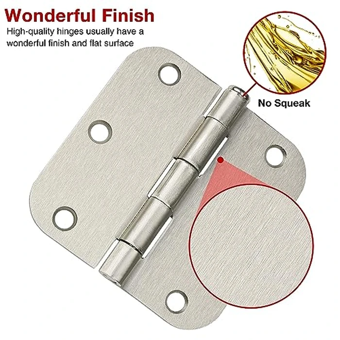 6 Pack Rounded Brushed Nickel Door Hinges 3.5 x 3-1/2" Inch, 5/8" Radius Interior Hardware 3 ½"Cottage Flat Bungalow Mobile Home Skyscraper Indoor Hinge for Doors Use Renovate Bedroom Kitchen by TDCHINGES - Image 2