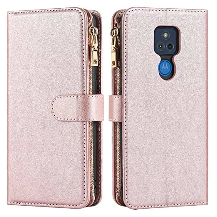 Jaorty Fit for Motorola Moto G Play 2021 Wallet Case,[9 Card Slots] Removable Adjustable Crossbody Necklace Lanyard Shoulder Strap Zipper PU Leather Case for Motorola G Play 2021 6.5 Inch,Rosegold by Jaorty - Image 6