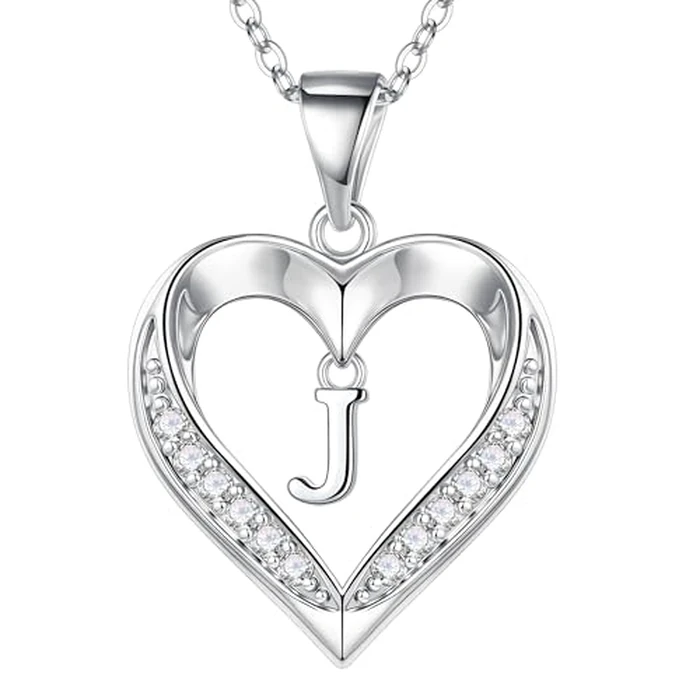 Turandoss Silver Heart Initial Necklace for Women - Trendy 14K-White-Gold-Plated Pendant Heart Letter J Necklace for Women Jewelry Gifts by Turandoss - Image 1