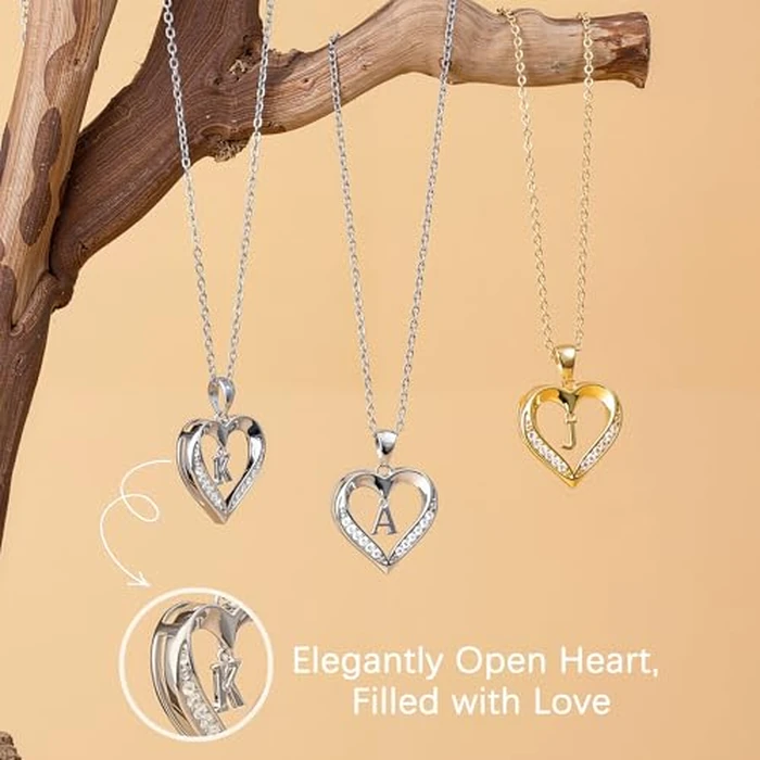 Turandoss Silver Heart Initial Necklace for Women - Trendy 14K-White-Gold-Plated Pendant Heart Letter J Necklace for Women Jewelry Gifts by Turandoss - Image 5