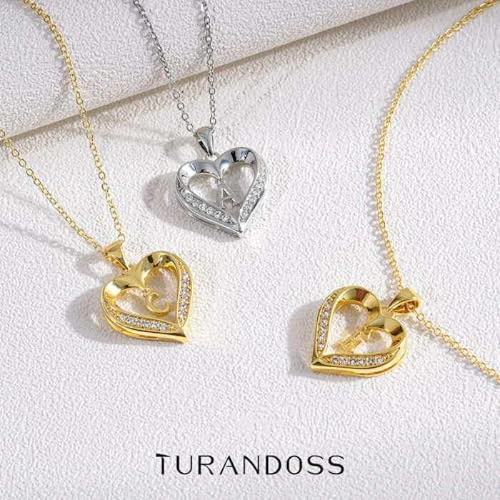 Turandoss Silver Heart Initial Necklace for Women - Trendy 14K-White-Gold-Plated Pendant Heart Letter J Necklace for Women Jewelry Gifts by Turandoss - Image 6