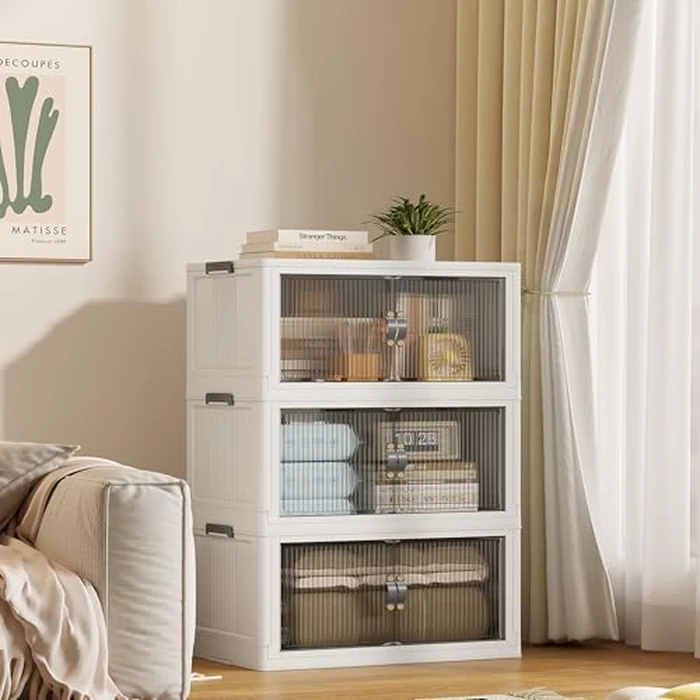 SAILUN 87Gal/348Qt Stackable Storage Bins Folding Collapsible Storage Bins with a Lid, Closet Organizers and Storage,White 26" W x 17" D x 43.7" H by SAILUN - Used - Very Good condition