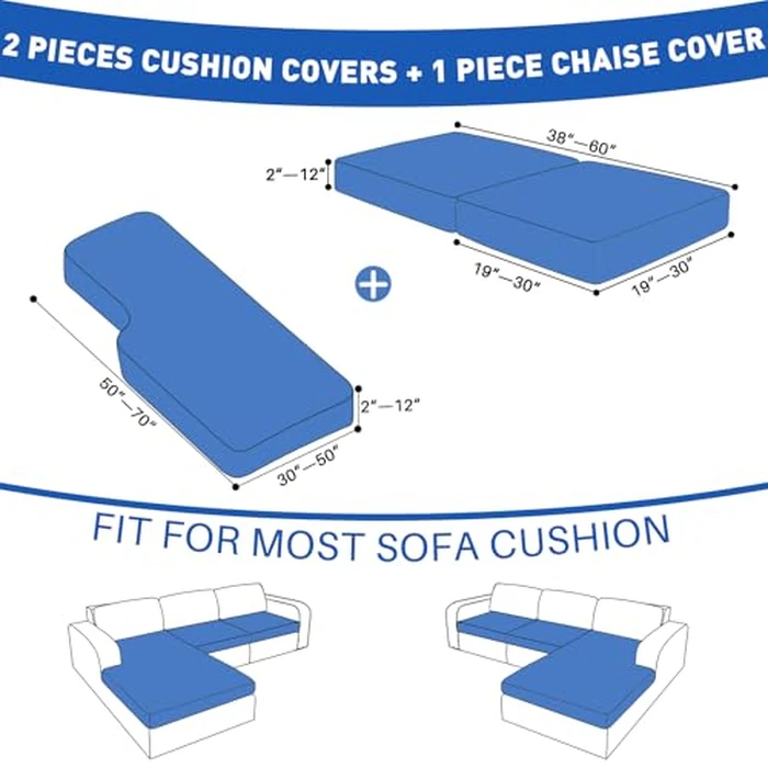 MAXIJIN Waterproof 3 Pieces Couch Cushion Covers for Sectional Sofa Seat Slipcover Stretch Sectional Couch Cover for L Shape Left/Right Chaise with Elastic Bottom (2 Seater + 1 Chaise, Khaki) by MAXIJIN - Image 3