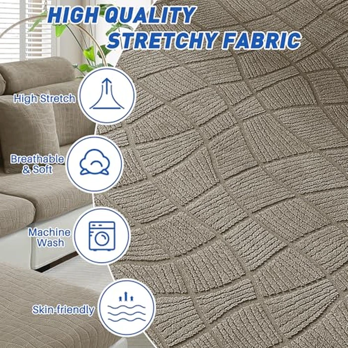 MAXIJIN Waterproof 3 Pieces Couch Cushion Covers for Sectional Sofa Seat Slipcover Stretch Sectional Couch Cover for L Shape Left/Right Chaise with Elastic Bottom (2 Seater + 1 Chaise, Khaki) by MAXIJIN - Image 5