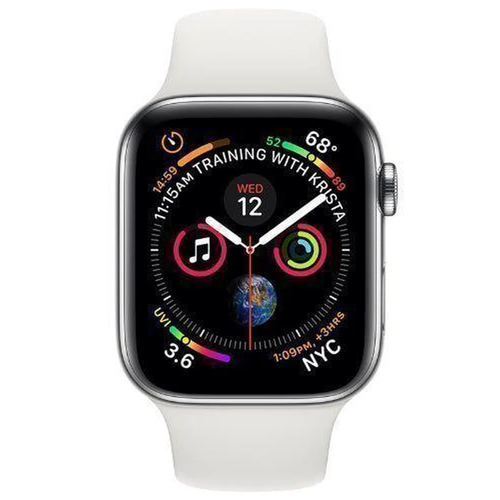 Apple Watch Series 4 (Cellular + GPS) - 16GB - 40mm - Silver Stainless Steel Case with White Rubber Sport Band by Apple - Refurbished - Excellent condition