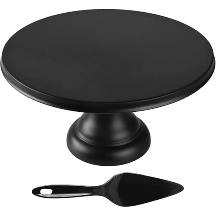Bamboo Fiber Cake Stand with Spatula, 9.84 Inch Round Cupcake Stand, Dessert Display Plates for Snacks, Cookies, Candy Dish for Birthday Parties, Weddings, Baby Shower and Other Events, Black by ECWAY - Used - Very Good condition
