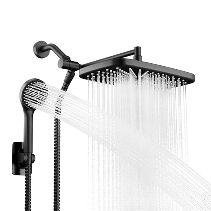 Seacity Wide Rain Shower Head With 5 Modes Handheld Showerheads, High Pressure Showerhead Combo with Extension Arm for Bathroom Accessories, Adjustable Shower Head with Anti-Clog Nozzles (Black) by SeaCity - Used - Very Good condition - US$30.09