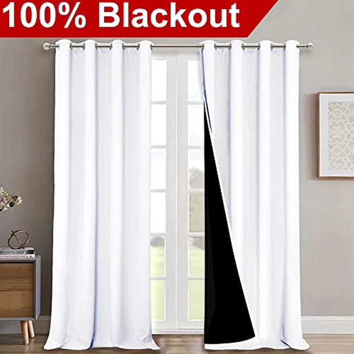 NICETOWN Room Warming Full Shading Curtains for Windows, Super Heavy-Duty Black Lined Blackout Curtains for Bedroom, Privacy Assured Window Treatment (White, Pack of 2, 52 inches W x 95 inches L) by NICETOWN - Image 2