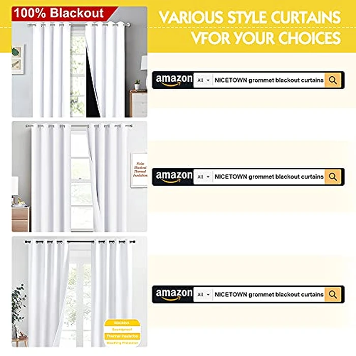 NICETOWN Room Warming Full Shading Curtains for Windows, Super Heavy-Duty Black Lined Blackout Curtains for Bedroom, Privacy Assured Window Treatment (White, Pack of 2, 52 inches W x 95 inches L) by NICETOWN - Image 8