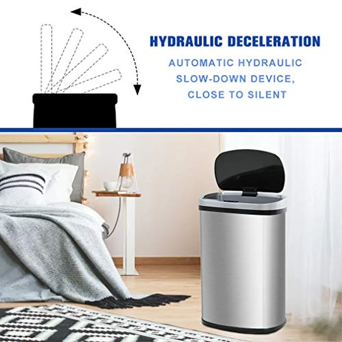 FDW Garbage Can 13 Gallon 50 Liter Kitchen Trash Can for Bathroom Bedroom Home Office Automatic Touch Free High-Capacity with Lid Brushed Stainless Steel Waste Bin by FDW - Image 3
