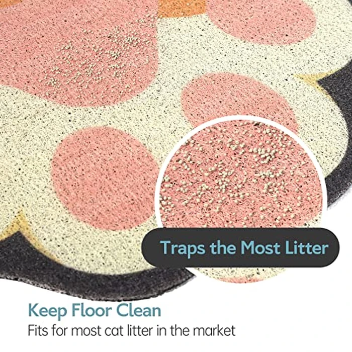 Rarenut Cute Cat Litter Mat 24”x16”, Litter Box Mat, Litter Trapping Mat, Soft on Kitty Paws, Easy Clean, Anti Slip, Pet Accessories, Door Floor mats - Grey Pink by Rarenut - Image 2